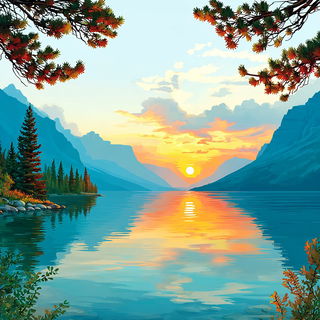 Mosaicwild style, Midjourney V7: realistic landscape photograph of quiet dawn