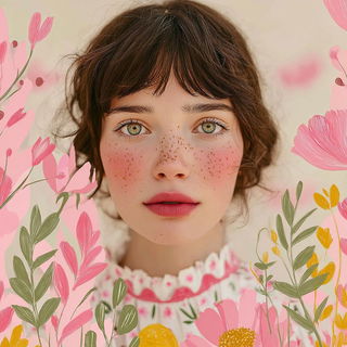 Floraocularism style, Midjourney V7: photographic portrait of female protagonist