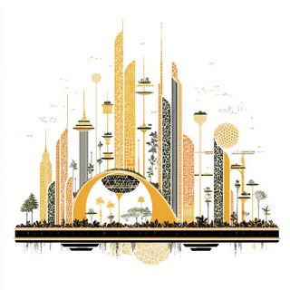 Cairnbeam Iconography style, Midjourney V7: megacity with futuristic bioarchitecture