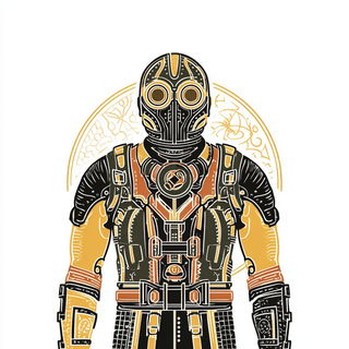 Cairnbeam Iconography style, Midjourney V7: concept art character design of retropunk steam knight