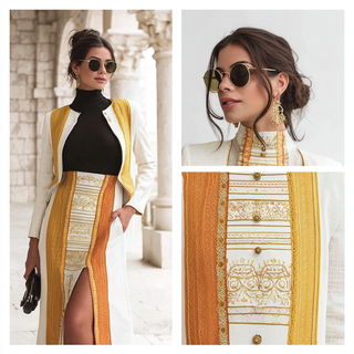Cairnbeam Iconography style, Midjourney V7: haute-couture fashion outfit