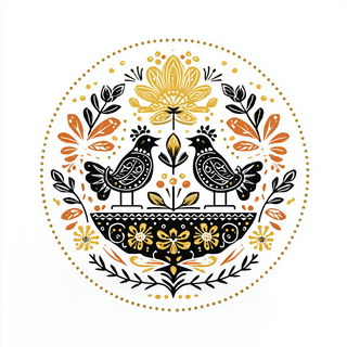 Cairnbeam Iconography style, Midjourney V7: traditional folk art
