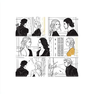 Cairnbeam Iconography style, Midjourney V7: black-and-white manga comic strip