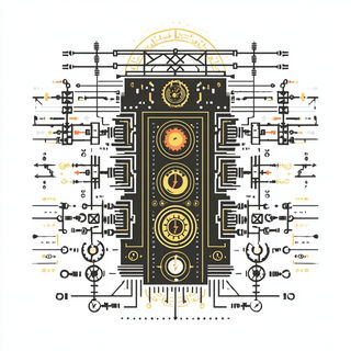 Cairnbeam Iconography style, Midjourney V7: technical infrastructure blueprint schematics