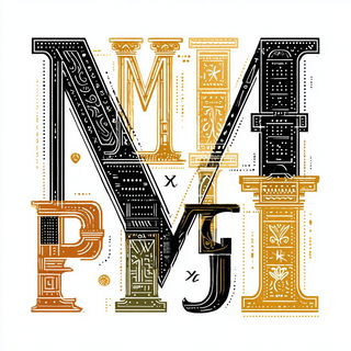 Cairnbeam Iconography style, Midjourney V7: typographic composition with large letters