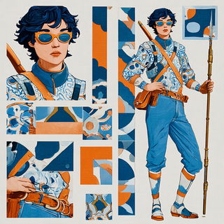 Coralstep Ornament style, Midjourney V7: concept art character design of retropunk steam knight