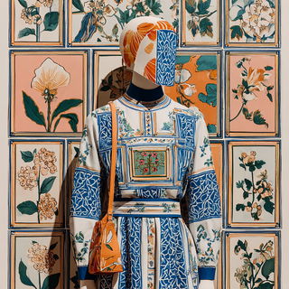 Coralstep Ornament style, Midjourney V7: haute-couture fashion outfit