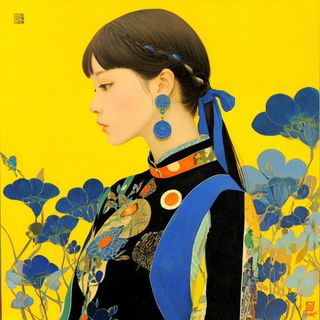Chromastitchery style, Midjourney V7: photographic portrait of female protagonist