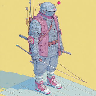 Pulpcrown Ascension style, Midjourney V7: concept art character design of retropunk steam knight