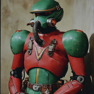 Cardiopulp style, Midjourney V7: concept art character design of retropunk steam knight