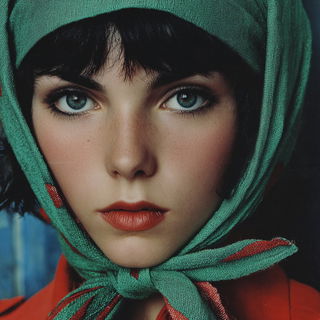 Cardiopulp style, Midjourney V7: photographic portrait of female protagonist