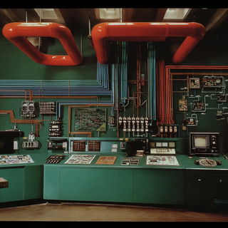 Cardiopulp style, Midjourney V7: technical infrastructure blueprint schematics
