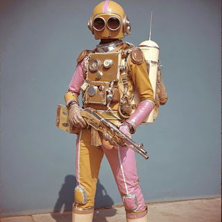 The Marigold Boulevard Studio style, Midjourney V7: concept art character design of retropunk steam knight