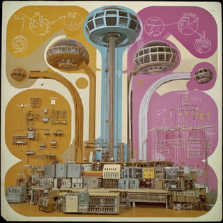 The Marigold Boulevard Studio style, Midjourney V7: technical infrastructure blueprint schematics