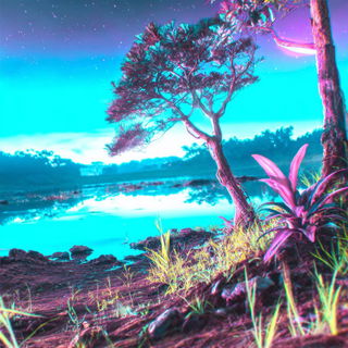 Chromasilk Riderwear style, Midjourney V7: realistic landscape photograph of quiet dawn