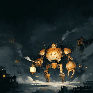 Charcoalumbra style, Midjourney V7: concept art character design of retropunk steam knight