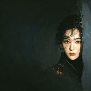 Charcoalumbra style, Midjourney V7: photographic portrait of female protagonist