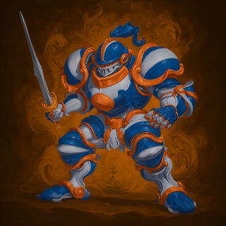 Orichalcum Stonepress style, Midjourney V7: concept art character design of retropunk steam knight
