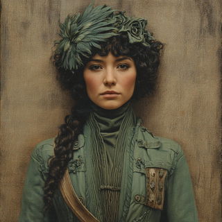 Frostgothic style, Midjourney V7: photographic portrait of female protagonist