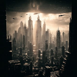 Vantablack Signal style, Midjourney V7: megacity with futuristic bioarchitecture
