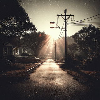 Vantablack Signal style, Midjourney V7: realistic landscape photograph of quiet dawn