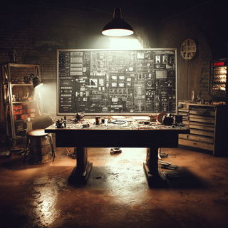 Vantablack Signal style, Midjourney V7: technical infrastructure blueprint schematics