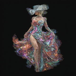 Nebulaflow style, Midjourney V7: haute-couture fashion outfit