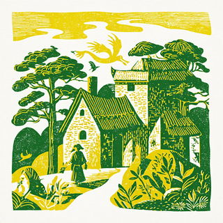 Ridgecut Chromolithics style, Midjourney V7: retro fairy-tale illustration