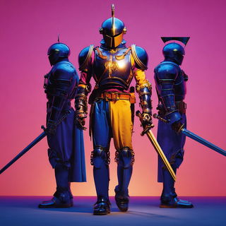 Astralshore Chromapose style, Midjourney V7: concept art character design of retropunk steam knight