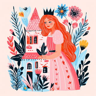 Jungle Glyph Pop style, Midjourney V7: retro fairy-tale illustration