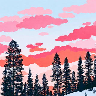 Jungle Glyph Pop style, Midjourney V7: realistic landscape photograph of quiet dawn