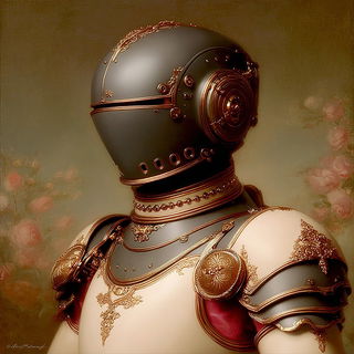 Medalgrain style, Midjourney V7: concept art character design of retropunk steam knight