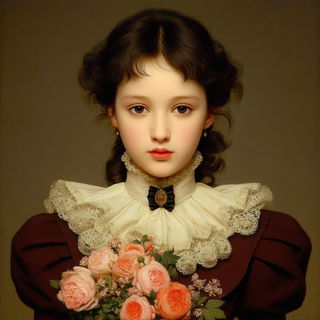 Medalgrain style, Midjourney V7: photographic portrait of female protagonist
