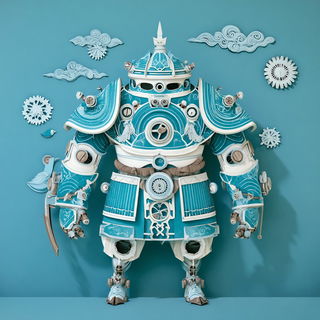 Rusalka Paperworld style, Midjourney V7: concept art character design of retropunk steam knight