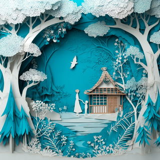 Rusalka Paperworld style, Midjourney V7: retro fairy-tale illustration