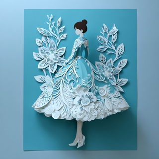 Rusalka Paperworld style, Midjourney V7: haute-couture fashion outfit
