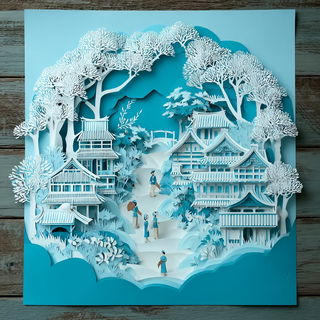 Rusalka Paperworld style, Midjourney V7: traditional folk art