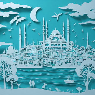 Rusalka Paperworld style, Midjourney V7: bold minimalist logo design for Istanbul city municipal services
