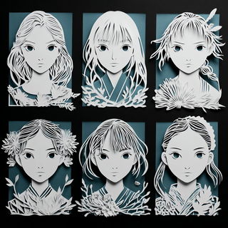 Rusalka Paperworld style, Midjourney V7: black-and-white manga comic strip
