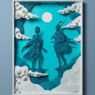 Rusalka Paperworld style, Midjourney V7: classical 18th-century oil painting