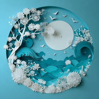 Rusalka Paperworld style, Midjourney V7: creative pattern composition