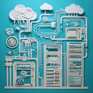 Rusalka Paperworld style, Midjourney V7: technical infrastructure blueprint schematics