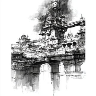 Champleve Wardenry style, Midjourney V7: megacity with futuristic bioarchitecture