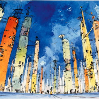 Cloudscript Parade style, Midjourney V7: megacity with futuristic bioarchitecture