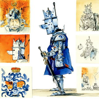 Cloudscript Parade style, Midjourney V7: concept art character design of retropunk steam knight