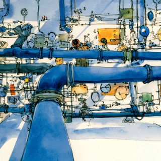 Cloudscript Parade style, Midjourney V7: technical infrastructure blueprint schematics