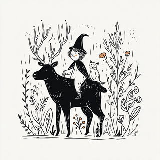 Vaporblack Wayfinding style, Midjourney V7: retro fairy-tale illustration