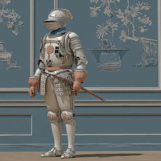Ruinstucco style, Midjourney V7: concept art character design of retropunk steam knight