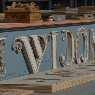 Ruinstucco style, Midjourney V7: typographic composition with large letters