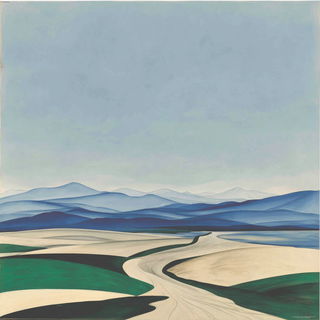 Botanical Satinwork style, Midjourney V7: realistic landscape photograph of quiet dawn